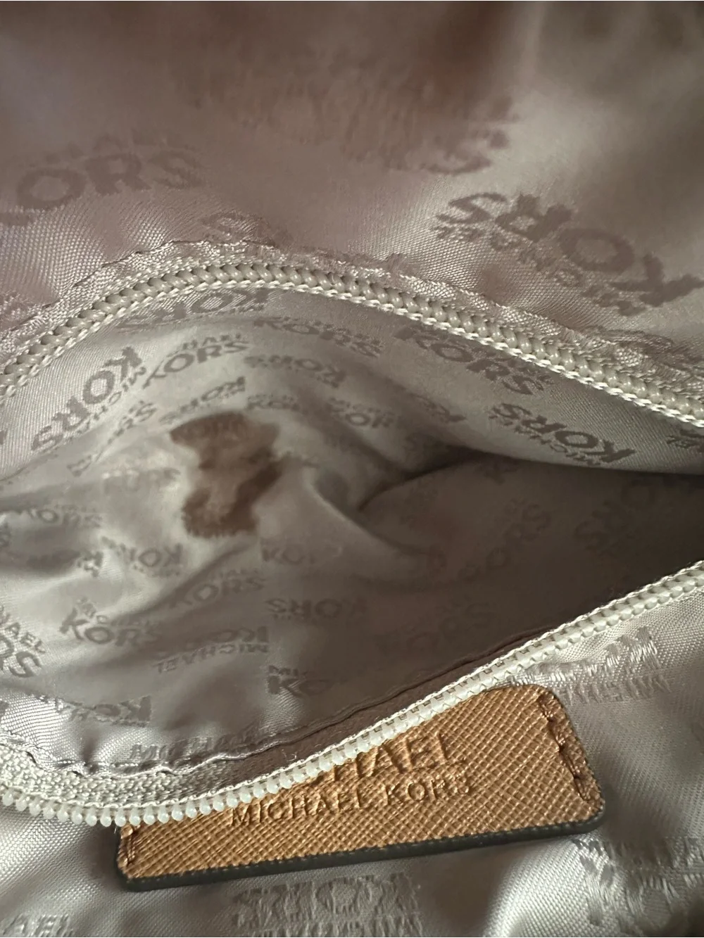 Michael Kors Beige/Brown Signature Logo Crossbody with Leather Trim